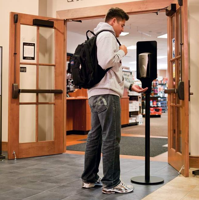 стойка с сенсорным диспенсером для дезинфекции рук